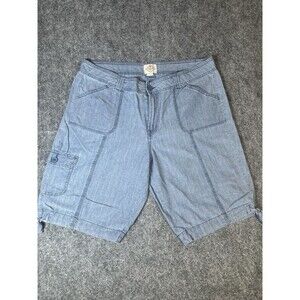 St Johns Bay Womens 12 Chambray Cargo Shorts Blue Mid Rise Coastal Beach